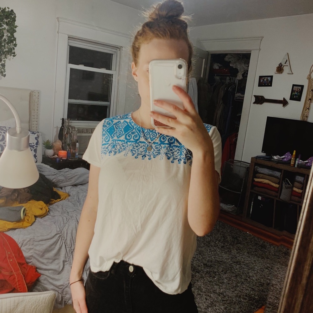 J Crew white and blue shirt